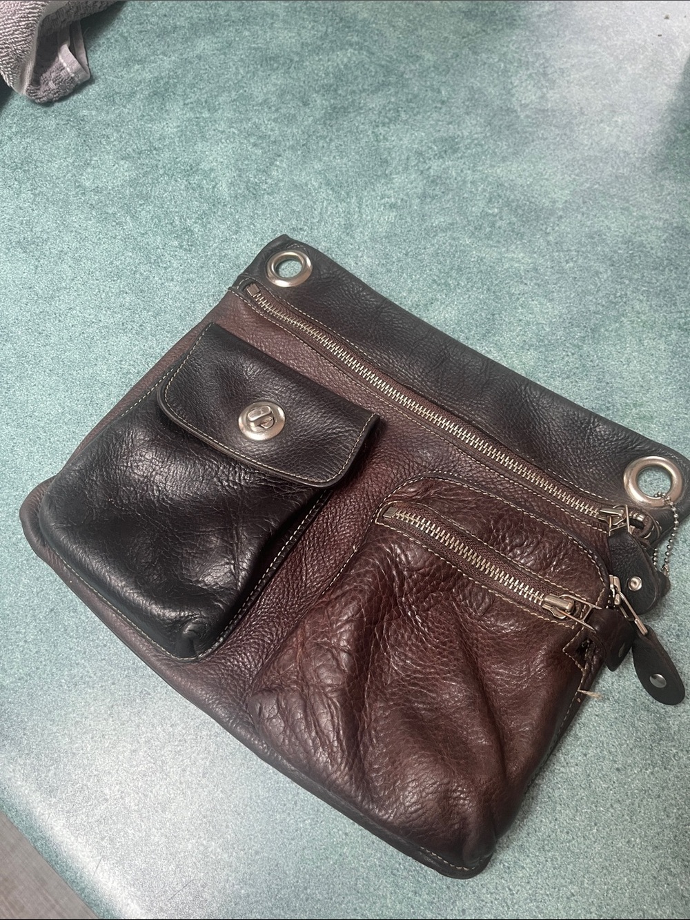 Roots Two Tone Brown Leather Village Bag